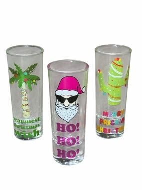 Boutique Pink & Green Tropical Christmas 3-Piece Shot Glass Set - 2 oz.
